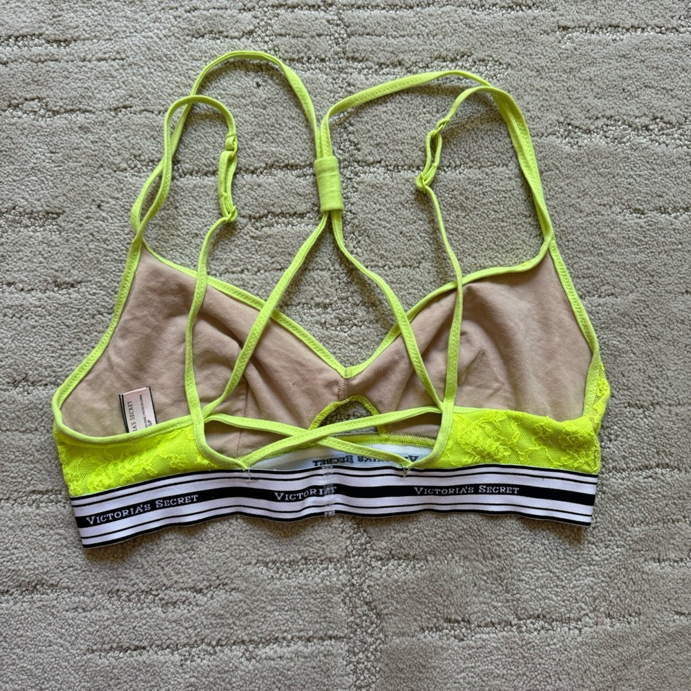 ✨ Victoria's Secret Lace Bralet Neon Yellow Sexy Strappy Back Bra - Picture 3 of 6